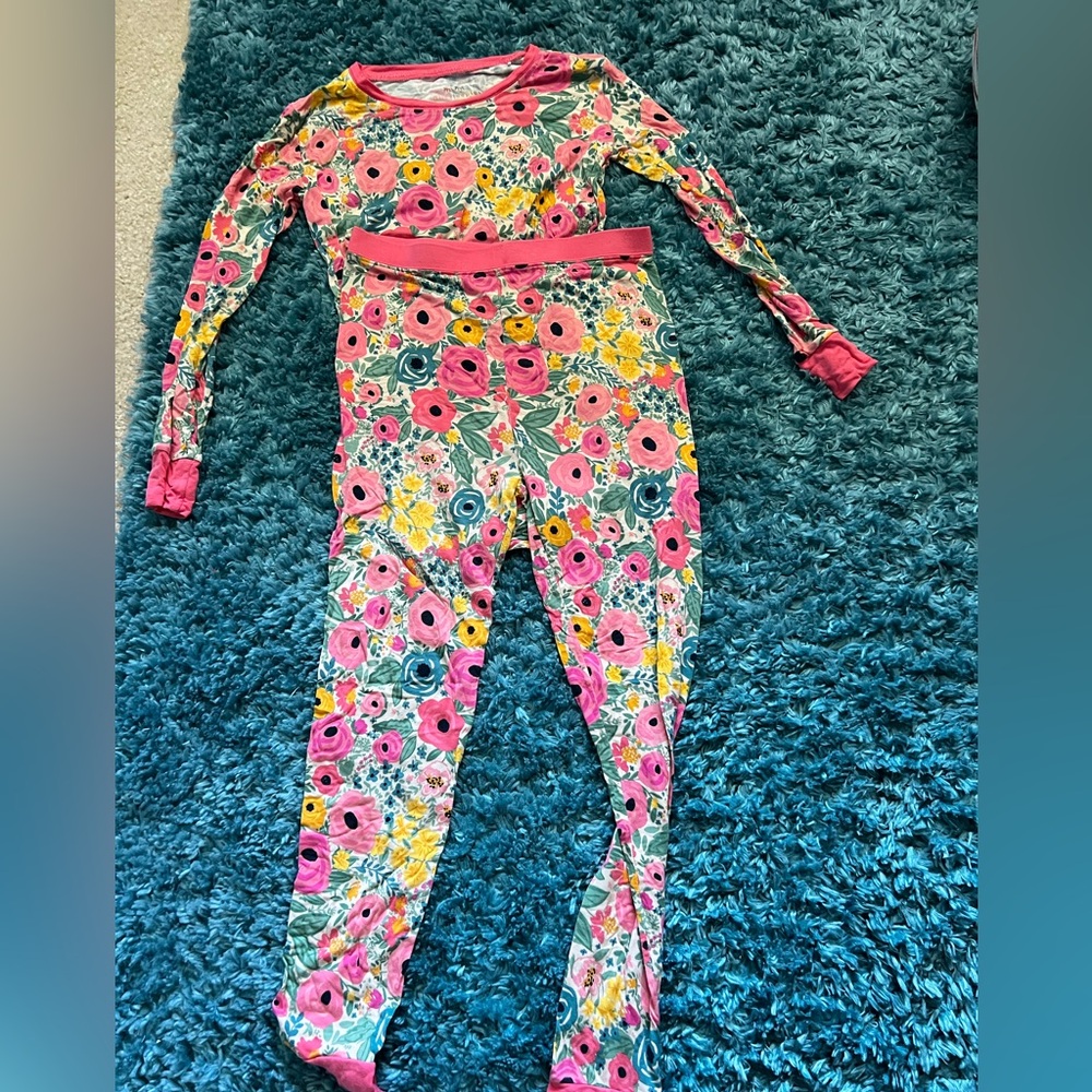 Little Sleepies Floral pajamas with Pink Trim